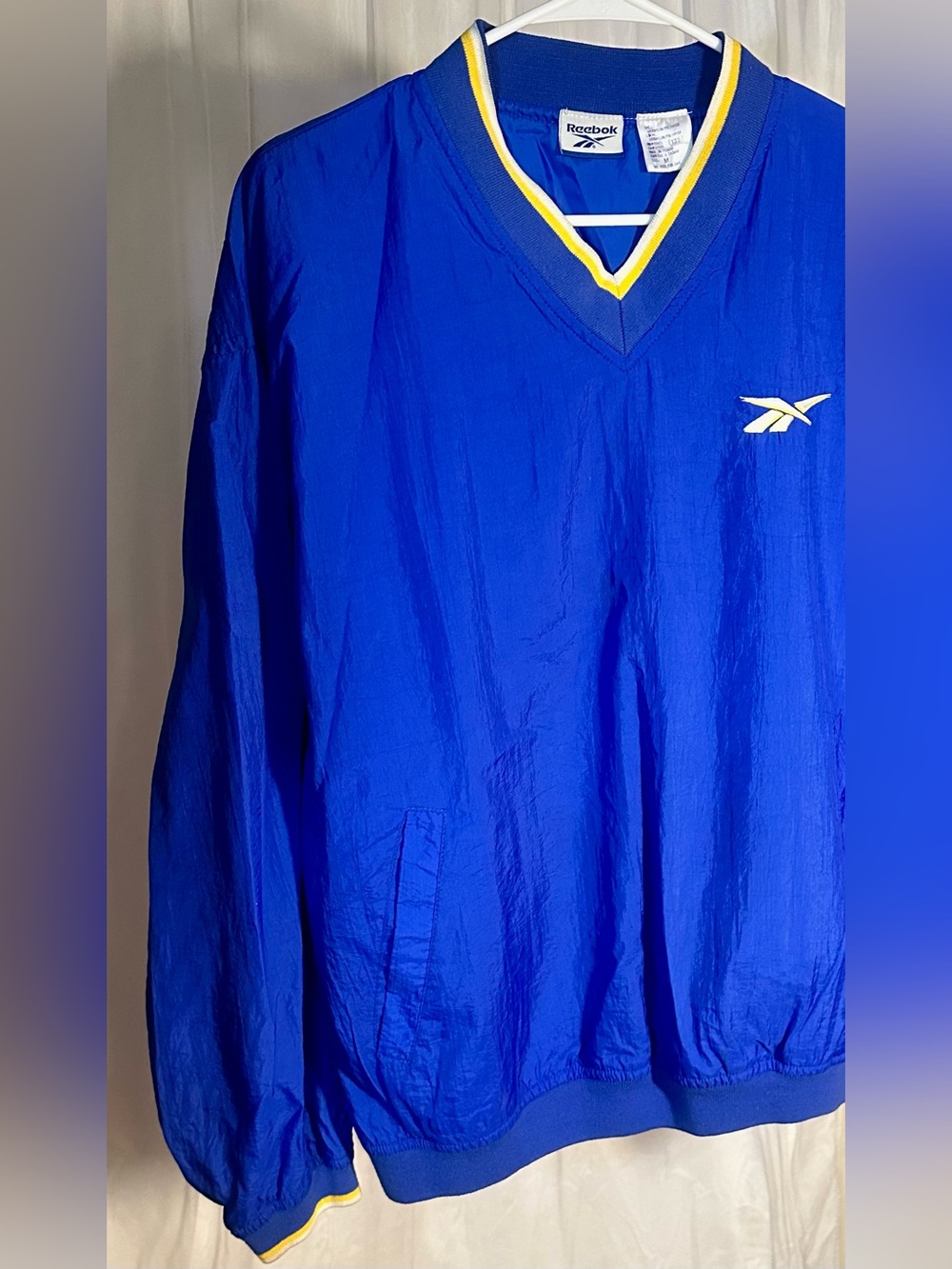 Vintage 90s Reebok V-Neck Pullover Windbreaker - Royal Blue / Yellow - Size M